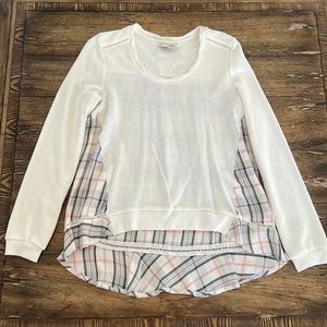 Anthropologie Saturday Sunday Cream/Pink Plaid Sweatshirt